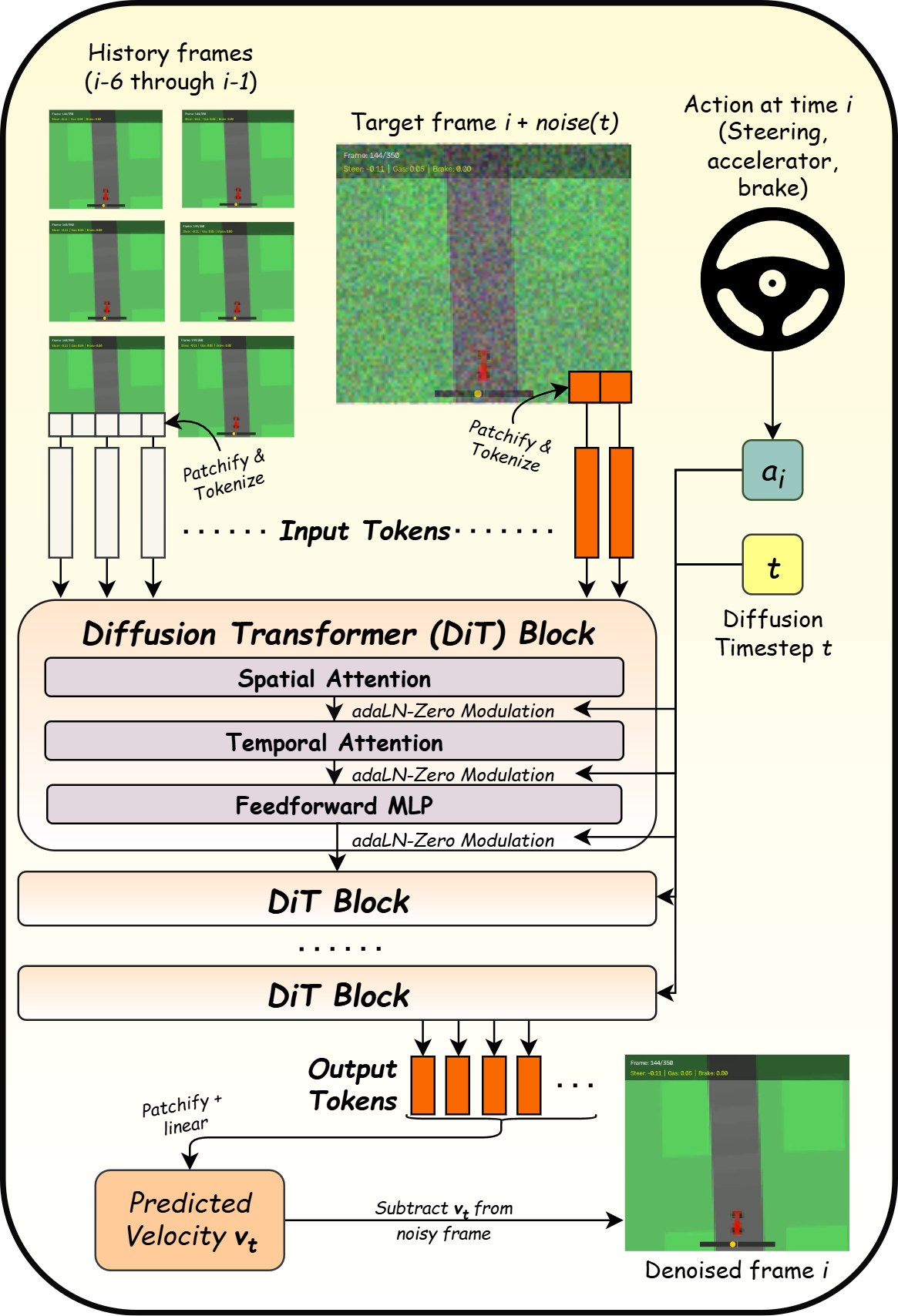 Pixel-space Diffusion Transformer architecture with factorised spatiotemporal attention